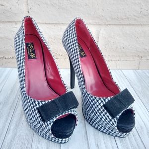 Pin Up Couture Black and White Heels with Bow